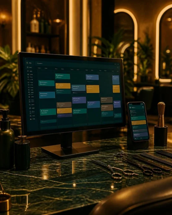 Agenda de atendimentos na tela de um monitor, em um salão
